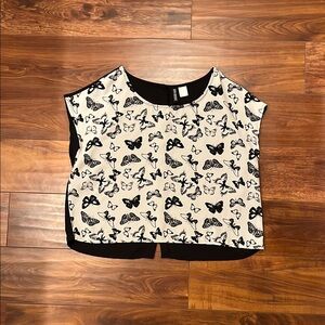 H&M Black and White Butterfly Print Blouse Size 6